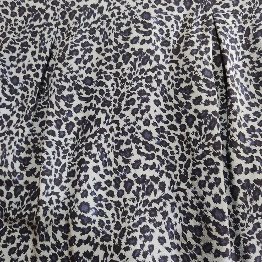 Vtg Maggy London 100% Silk Leopard Print Shift Dress‎ Sz 8 Blue Pleated Notch V - Picture 7 of 9